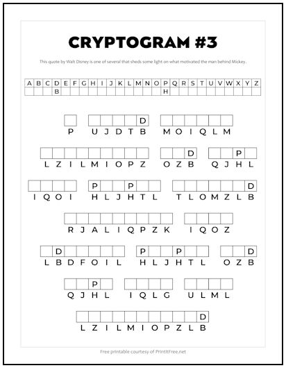 Cryptogram 3 - Walt Disney Quote | Print it Free