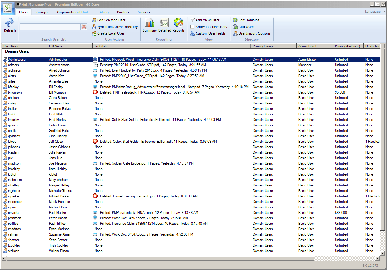Print Manager Features Monitoring, Quotas and Control