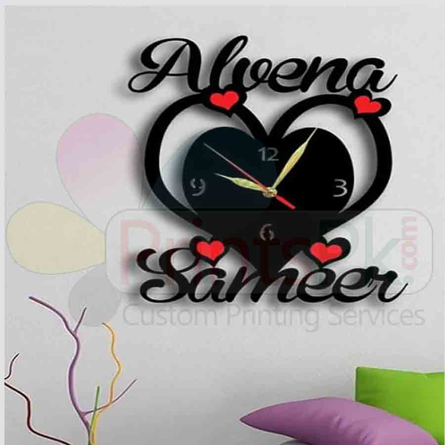 Stylish Heart Shape Acrylic Wall Decor Name Clock