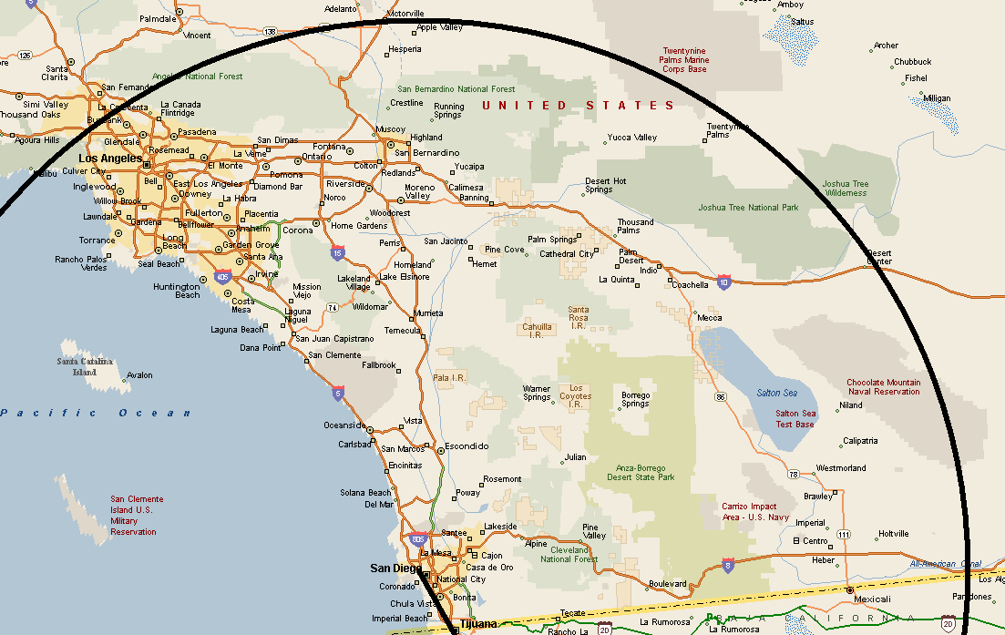 Cities 200 miles of Los Angeles