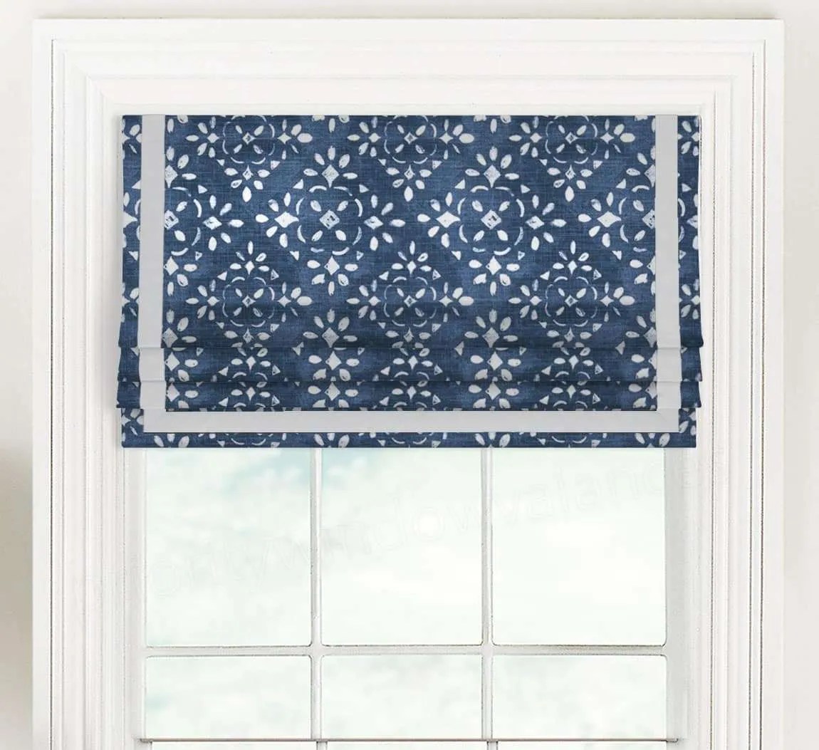 Avila (Dark Blue, Gray Modern Geometric) Faux Roman Shade Valance PWV