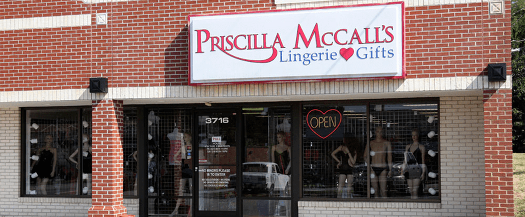 Priscilla McCall’s storefront in Greensboro, NC, on Gate City Boulevard.