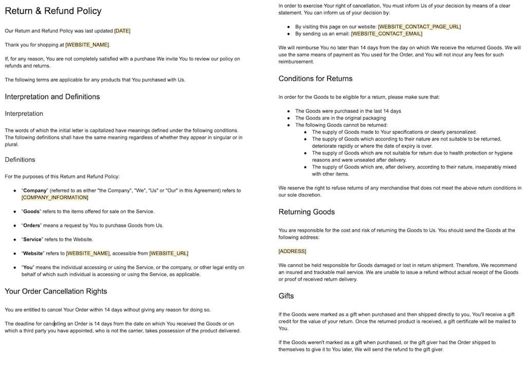 Return & Refund Policy Generator Privacy Policies