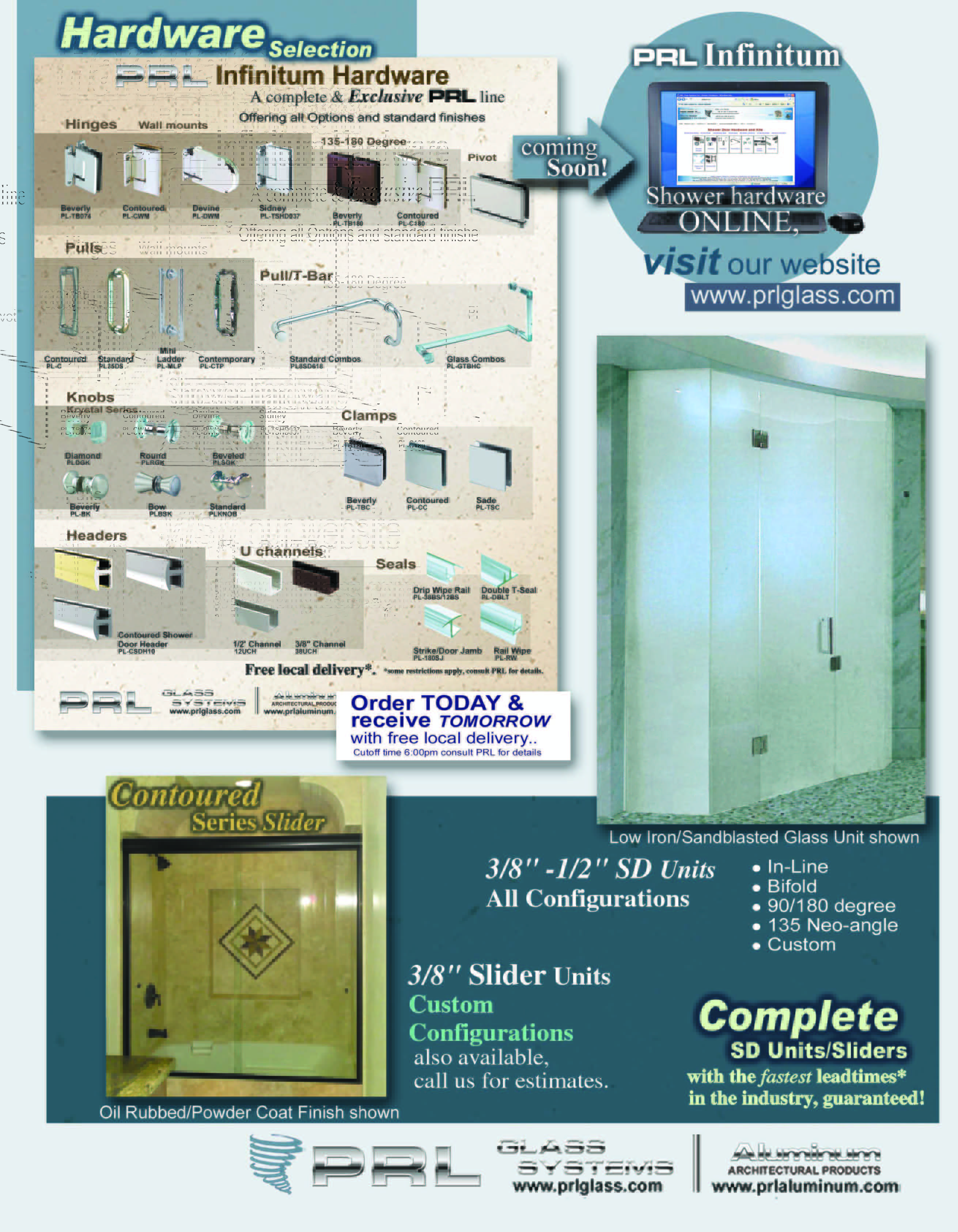 Shower Door Hardware, Handles, Mounts, Hinges, Kits and more. PRL