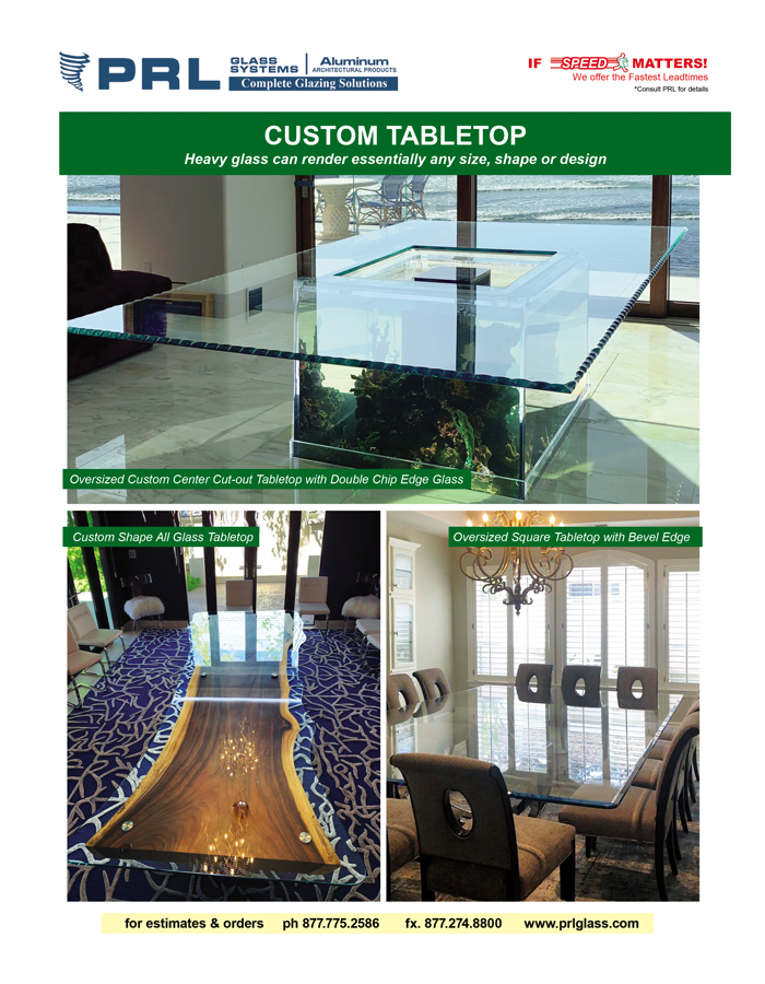 Glass Tabletops at PRL with Endless Customizations, Edging and Sizes.