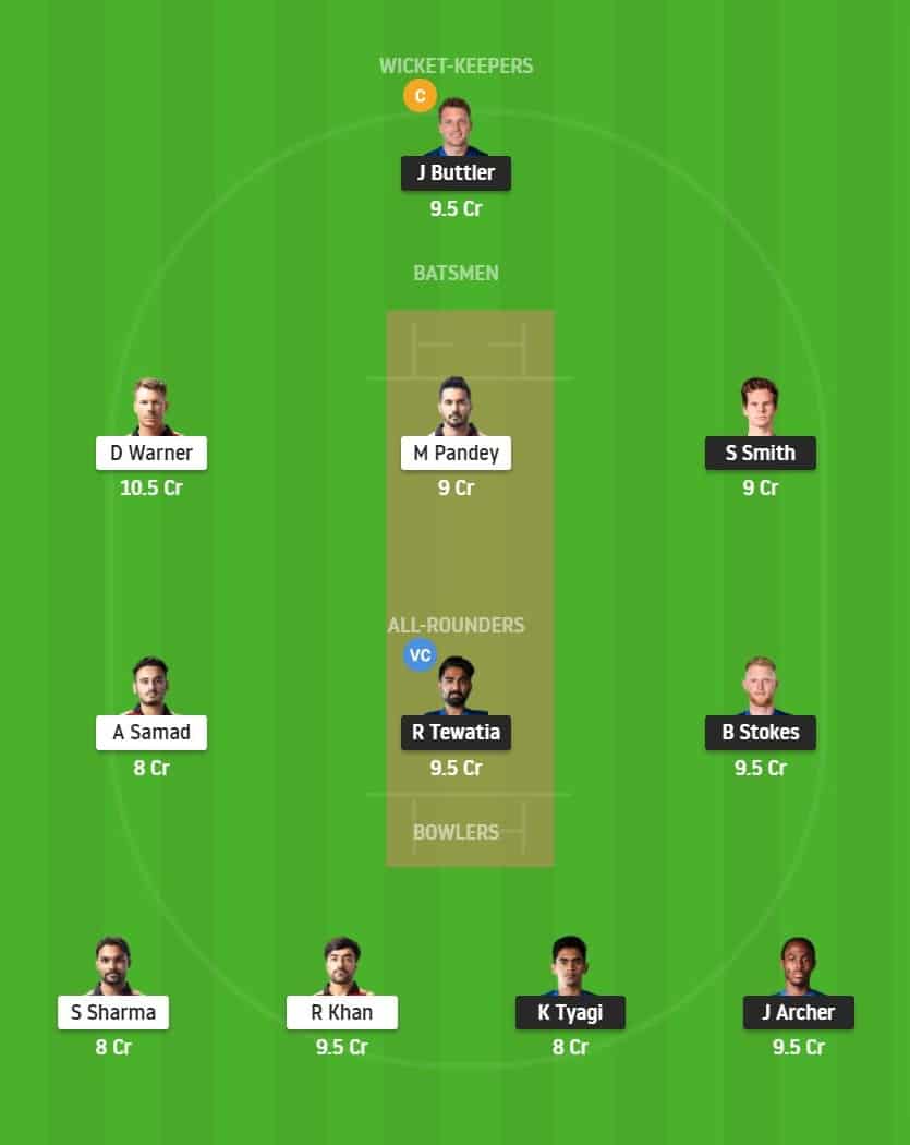 IPL 2020 RR Vs SRH Dream 11 Fantasy Team Rajasthan Royals Vs SunRisers