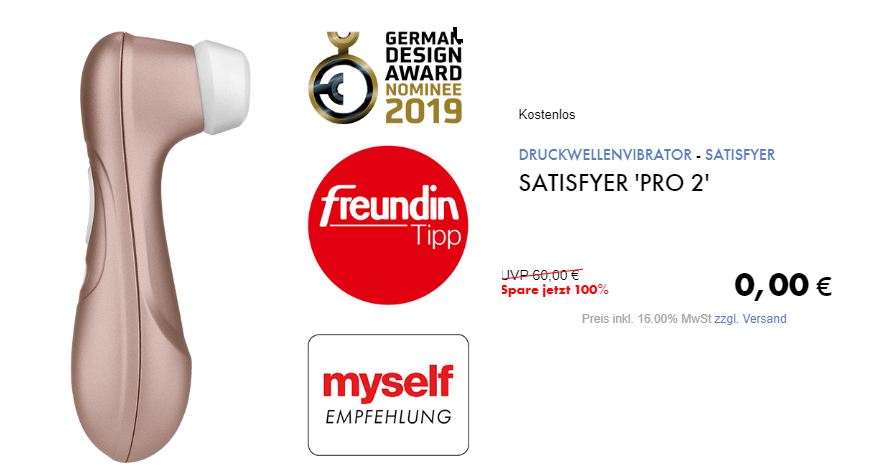 Druckwellenvibrator Satisfyer Pro2 kostenlos geschenkt* ProbenKostenlos.de Gratisproben