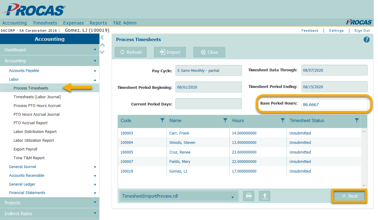 Importing Partial Timesheet Periods Into PROCAS - PROCAS