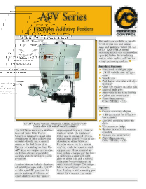 AFV Series Precision Additive Feeders Process Control Corporation