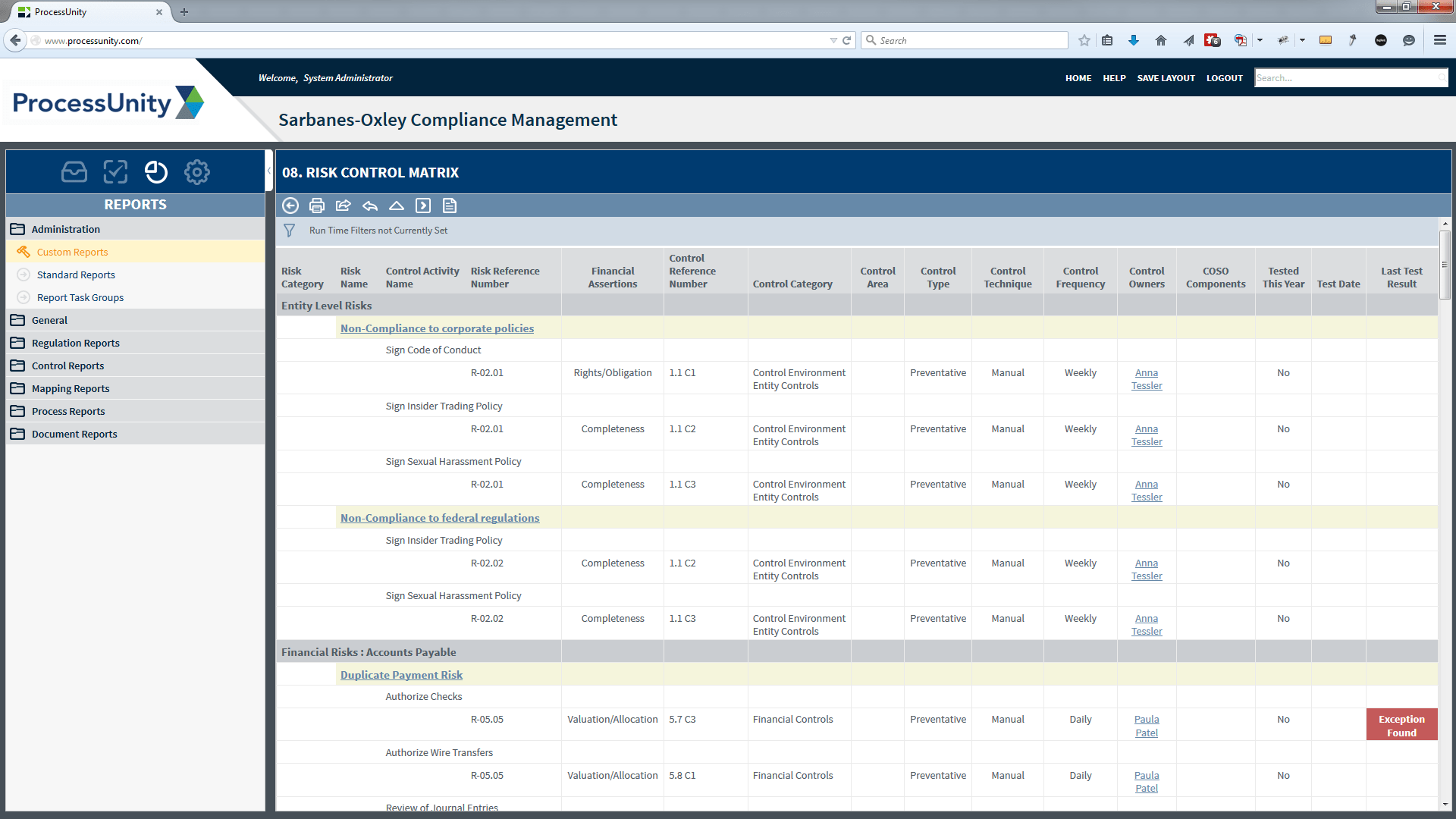 SarbanesOxley Compliance Management Software ProcessUnity