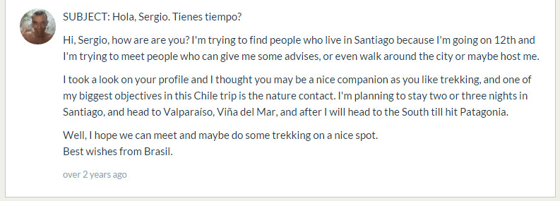 Pedido de host no Couchsurfing.