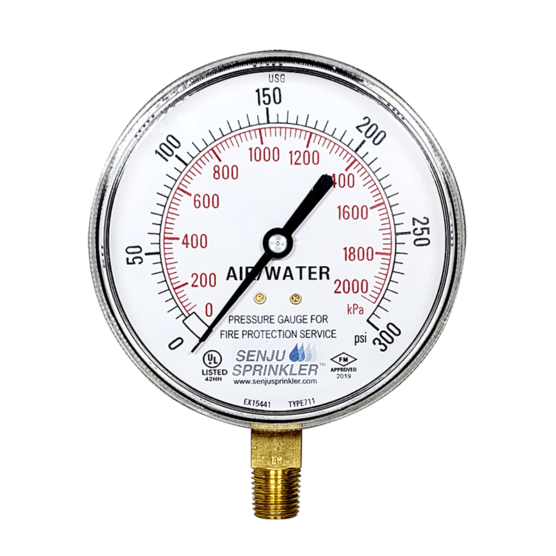 Sprinkler Pressure Gauge 3.5", 300PSI 1/4"NPT (UL/FM)
