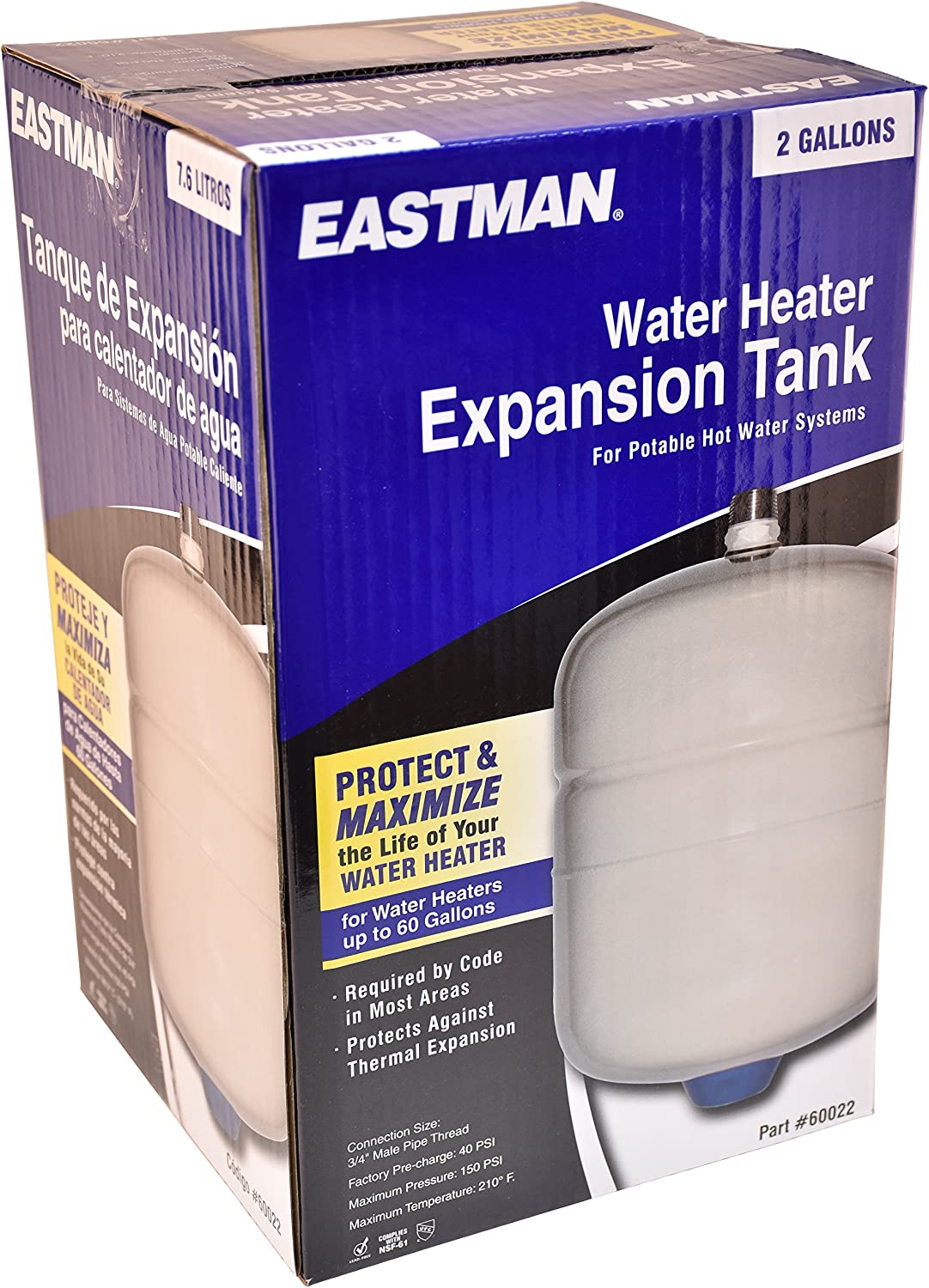 2 Gallon Thermal Expansion Tank, 3/4" MNPT Inlet