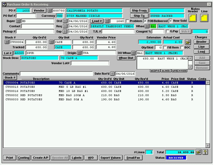 Produce Industry Software Inventory System Screenshots
