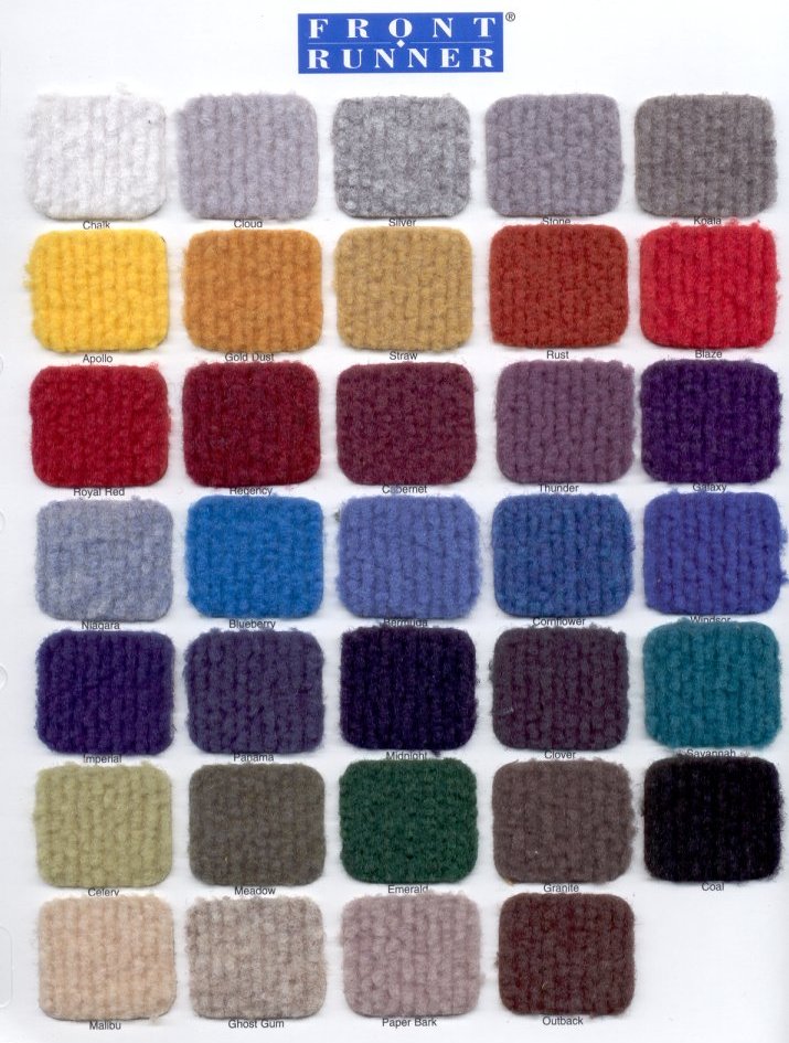 FRONT RUNNER FABRIC COLOR CHART