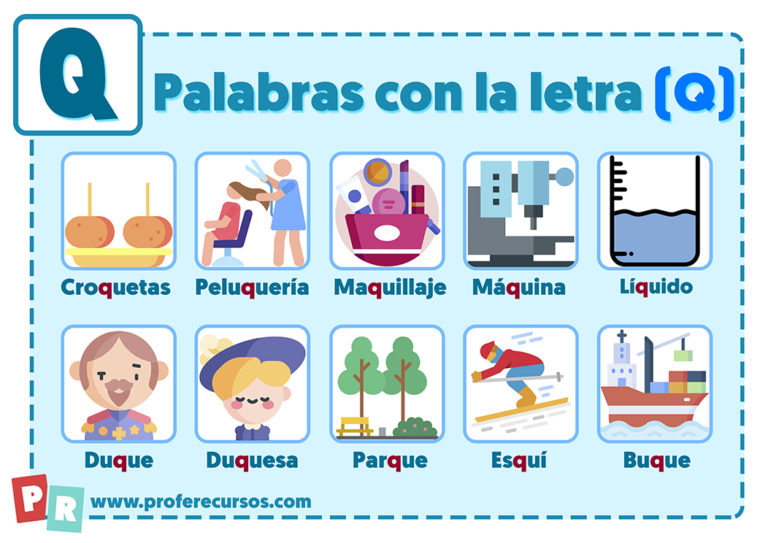 Palabras con la Letra Q Que contienen la letra Q para Niños
