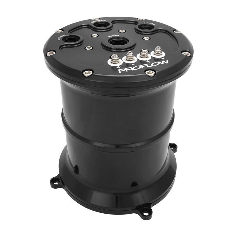 Billet Surge Tank Kit, Round 152 x 230mm Black, Dual Mount In tank