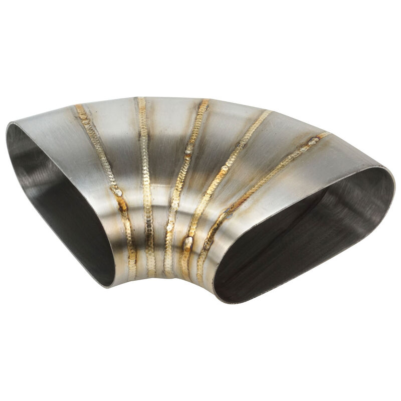 Pie Cut Welded Oval Tube Horizontal 304 Stainless Steel, 3.0 in. 90 deg