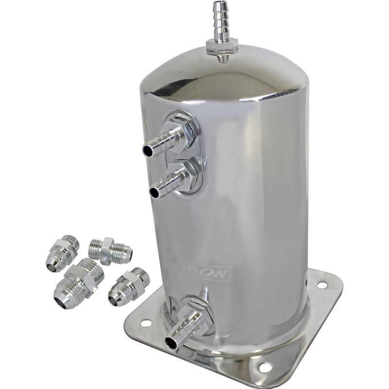 Fuel Surge Tank Aluminium, 195mm x 108mm Round, 1.5L, Barb & AN Fitting