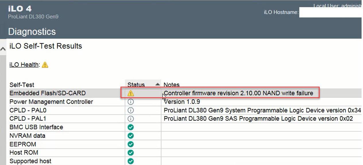 How to solve HP DL380G9 iLO downgrade Degrated and storage Failed error