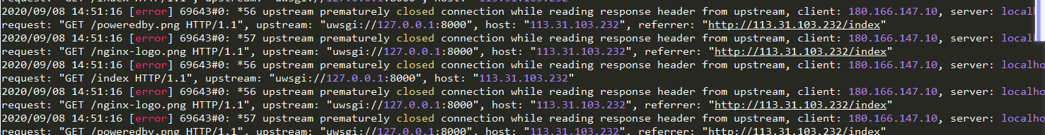 Centos7nginxupstream prematurely closed connection while reading