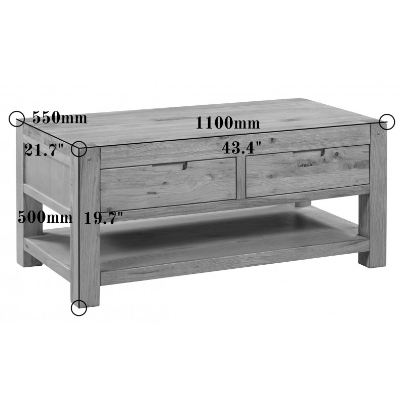 Rustic Oak Coffee Table with 2 drawers from the Loxley Oak range