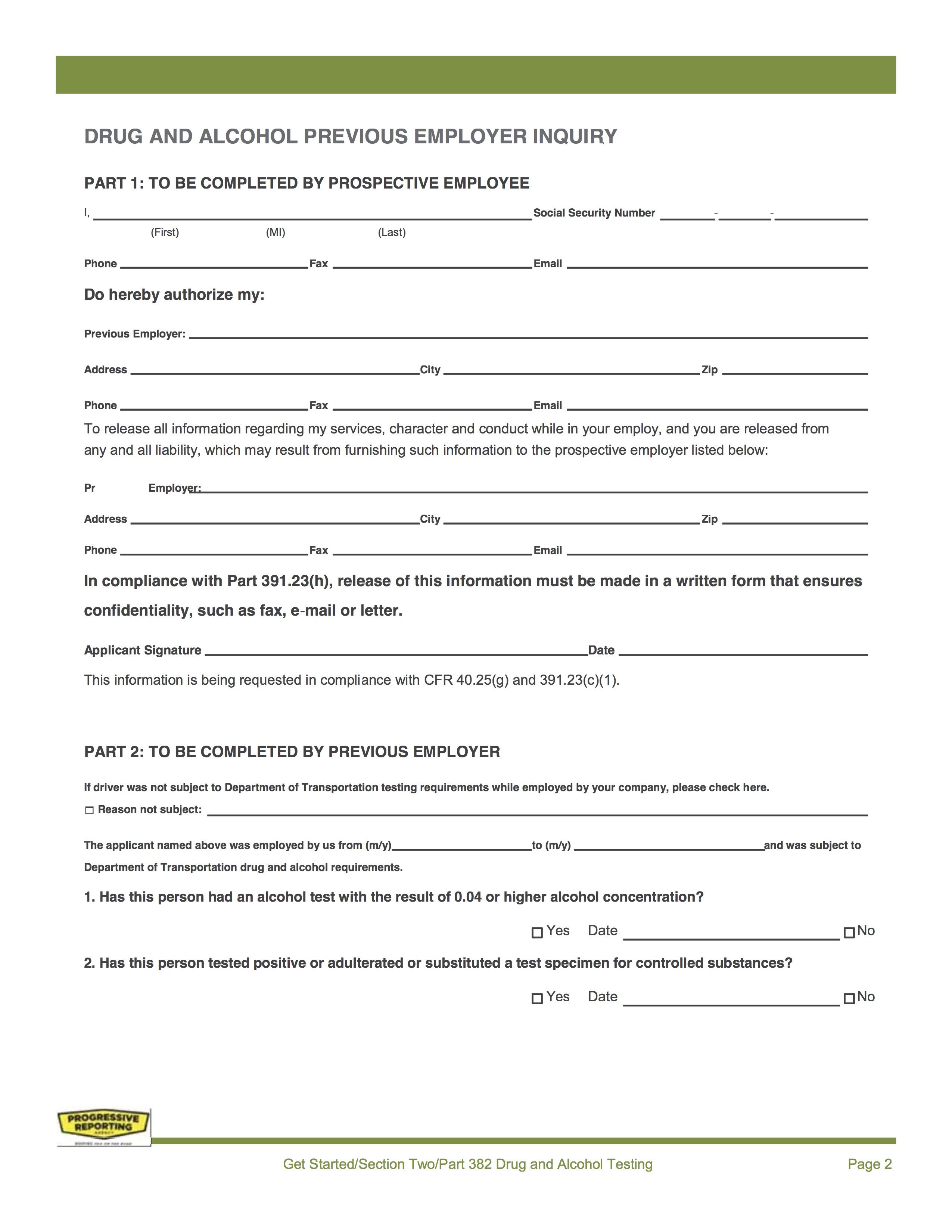 Folder 5 Previous Employer Inquiry Drug and Alcohol Progressive ReportingProgressive Reporting
