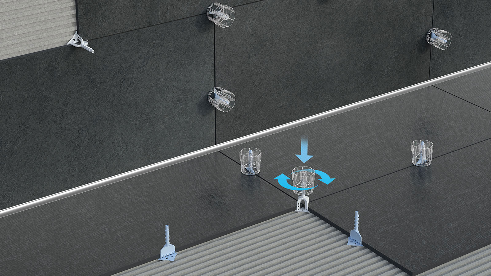 Levelling system for tiles and flooring proleveling system Progress