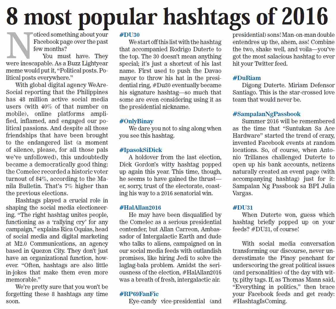8 most popular hashtags of 2016 Company Article Proi Worldwide