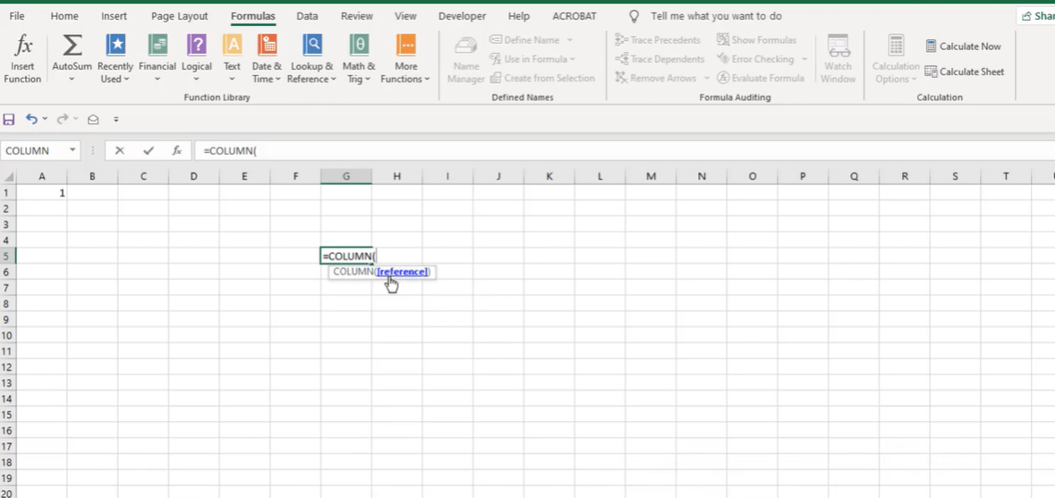 What is the Column Function in Excel?
