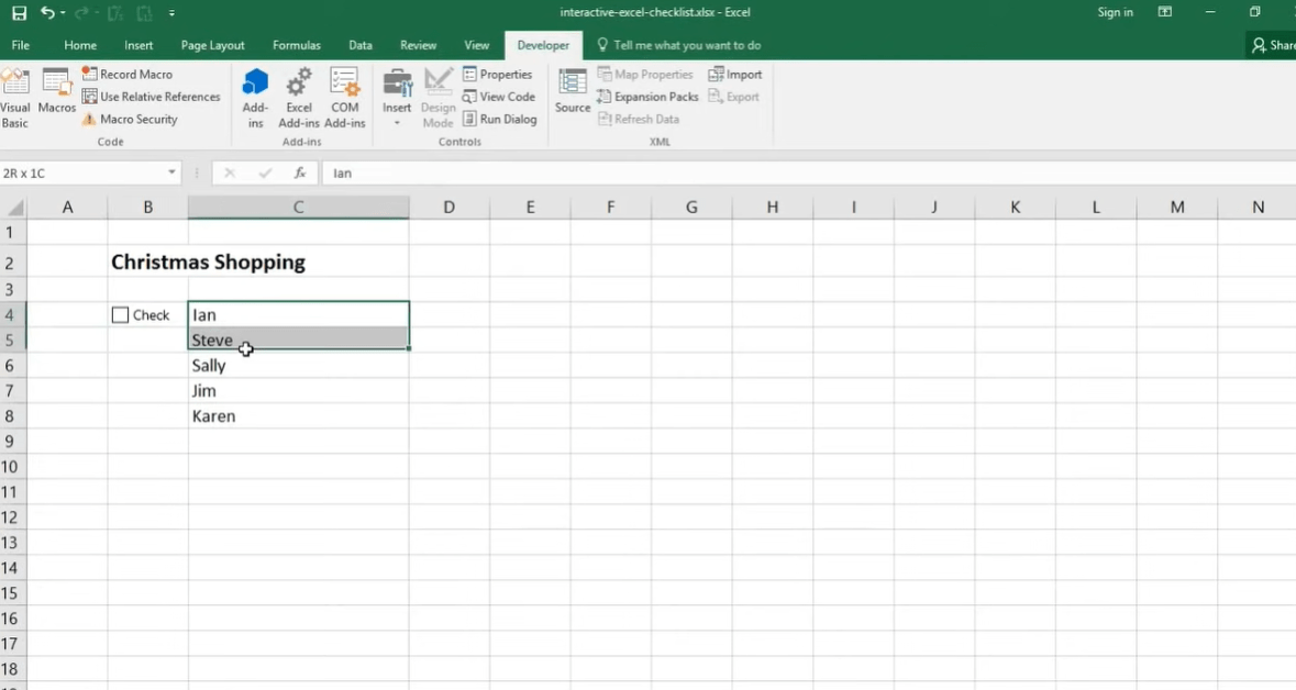 How do I make a checklist in Excel?