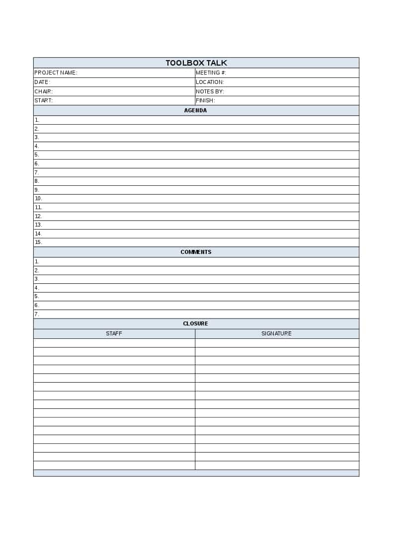 Toolbox Talk Template Project Manager Store