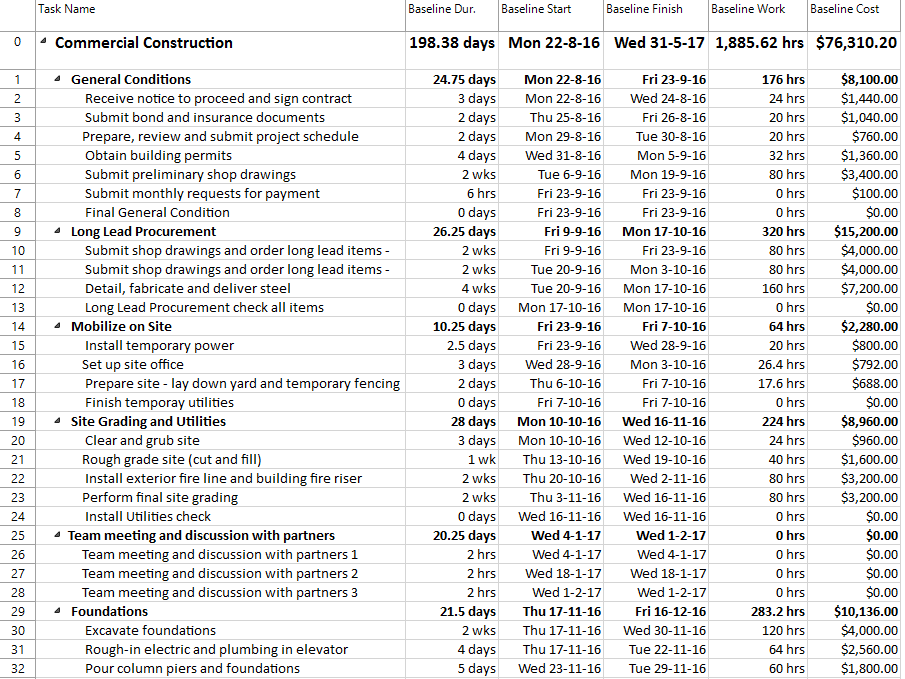 Lesson 8 Baseline Project Plan 365