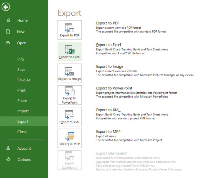 Export to Excel (CSV) Project Plan 365