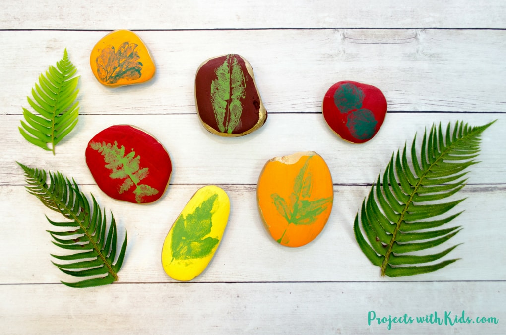 Easy Leaf Printing on Rocks Autumn Craft Projects with Kids