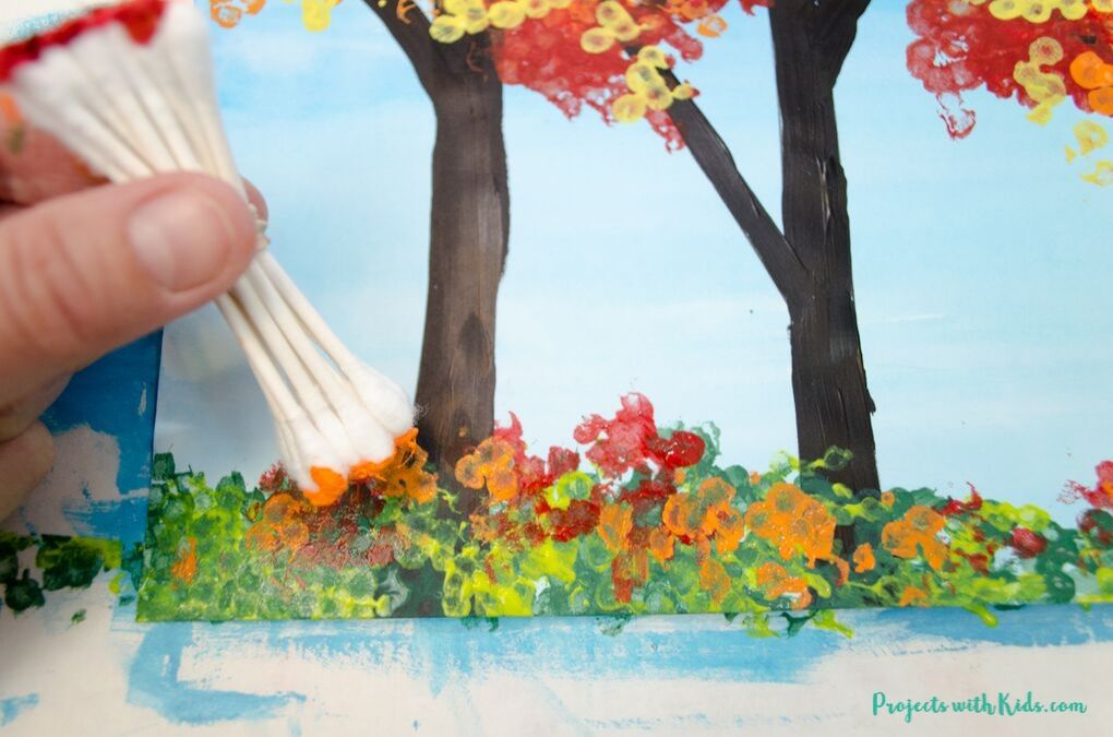 Fall Tree Painting with Bundled Qtips Projects with Kids