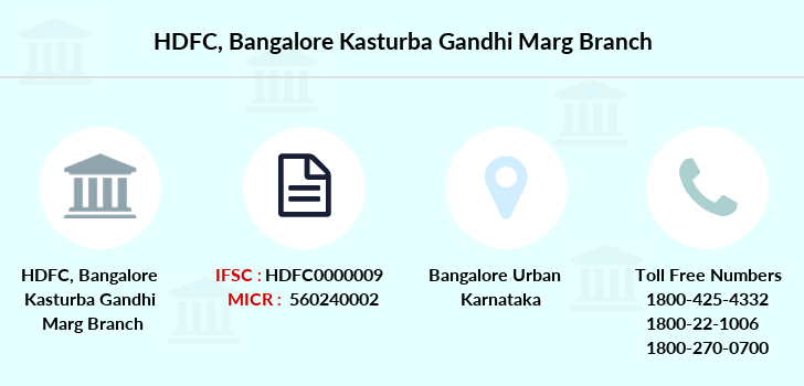 HDFC Bangalore Kasturba Gandhi Marg IFSC Code HDFC0000009