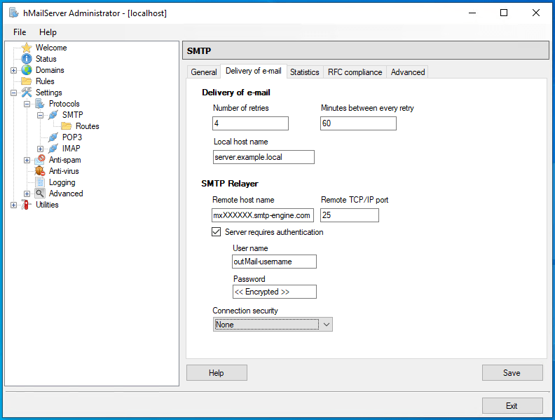 How do I set up outbound SMTP on hMailServer?