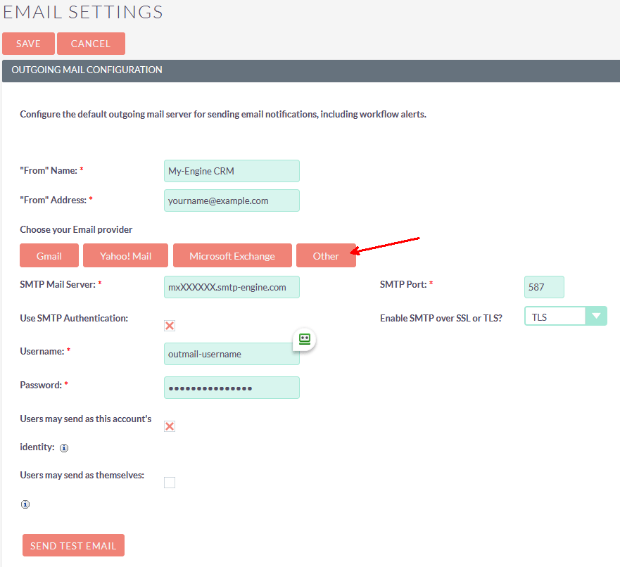 How do I set up outbound SMTP on SuiteCRM