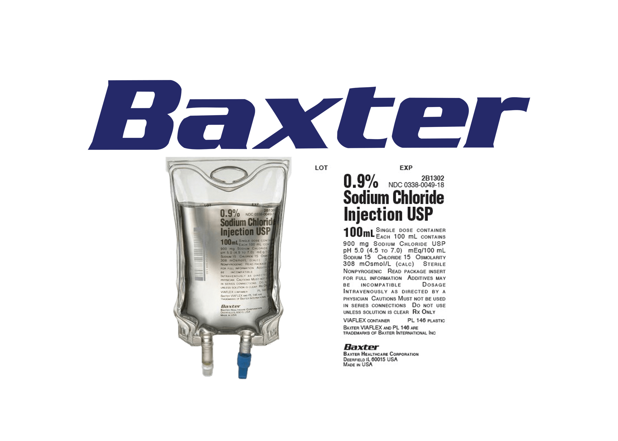 Baxter 2B1302 Replacement Preparation Sodium Chloride, Preservative Free 0.9 IV Solution