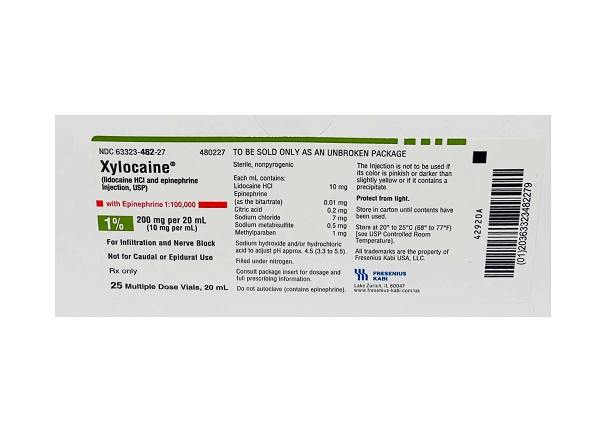Xylocaine® Lidocaine HCl / Epinephrine 1 1100,000 Injection MDV 20