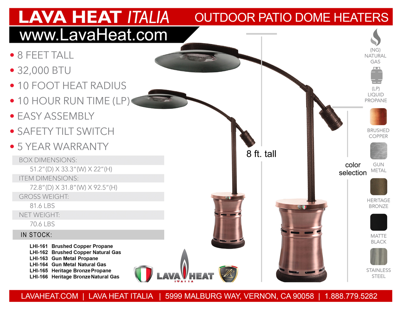 Lava Heat Italia© Commercial Dome Style Patio Heater Cantilever 8
