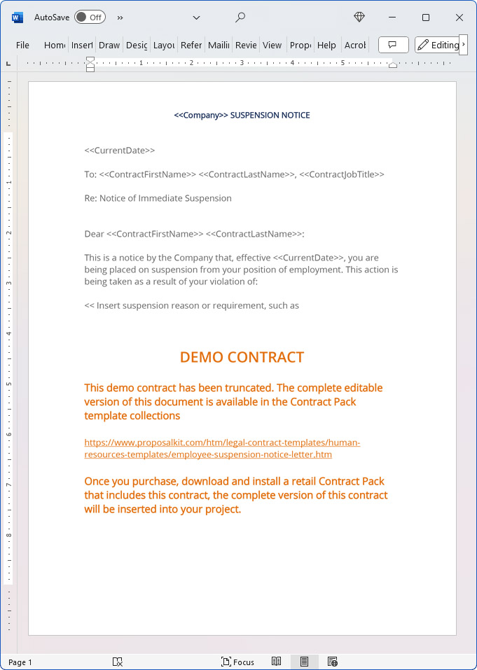 Employee Suspension Notice Letter Downloadable Template
