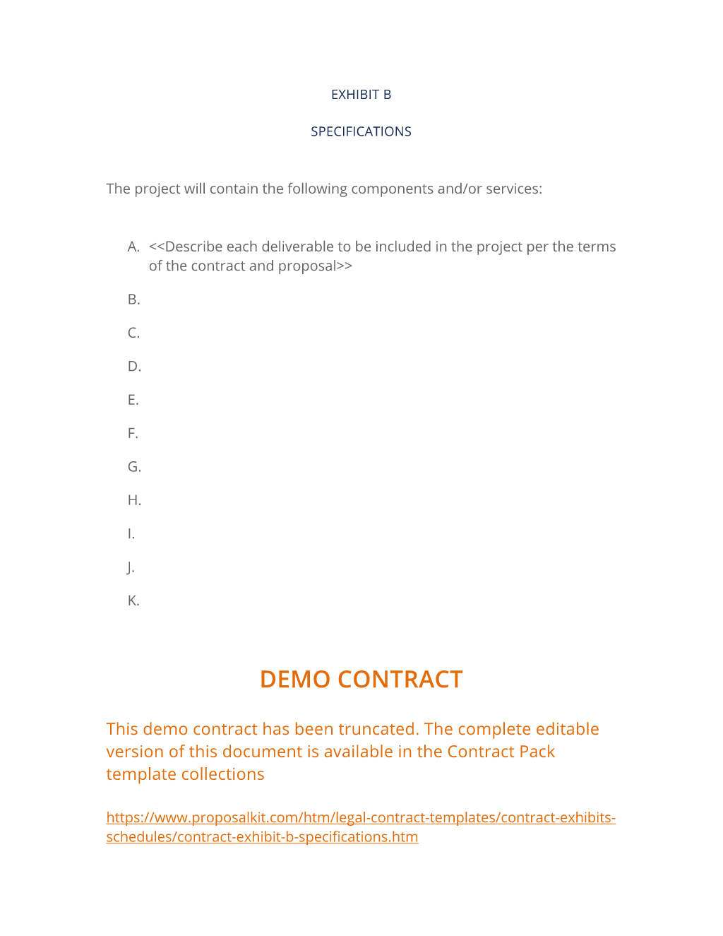 Exhibit B (Specifications) Downloadable Template