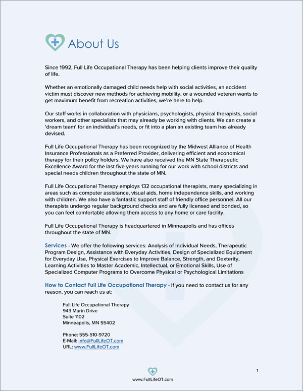 Occupational Therapy Services Sample Proposal Downloadable Template