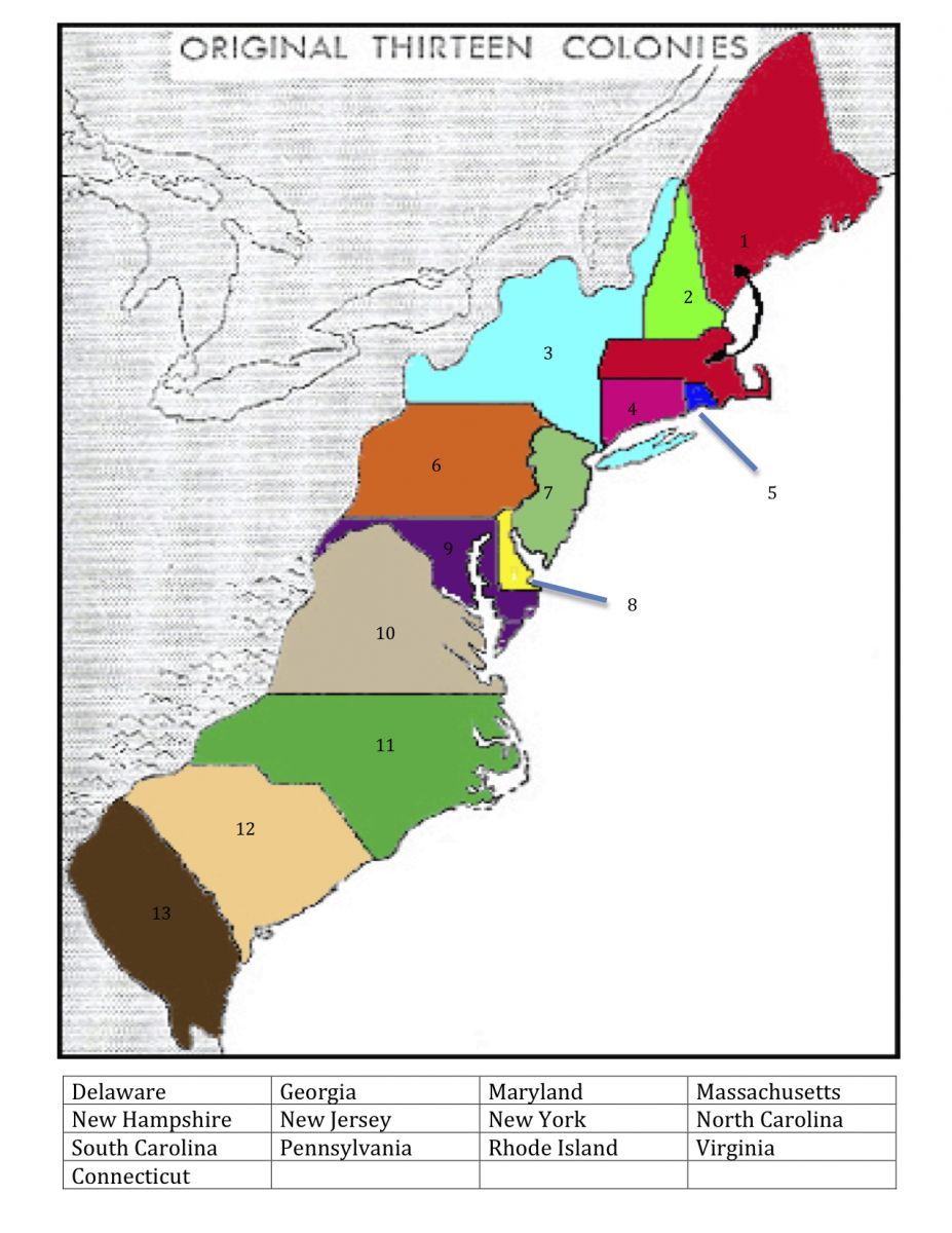 The Original 13 Colonies Map