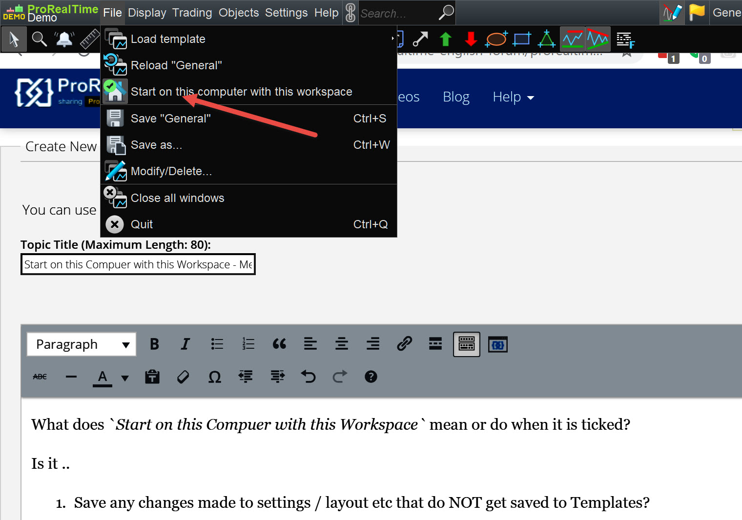 Start on this Compuer with this Workspace Meaning? Forum
