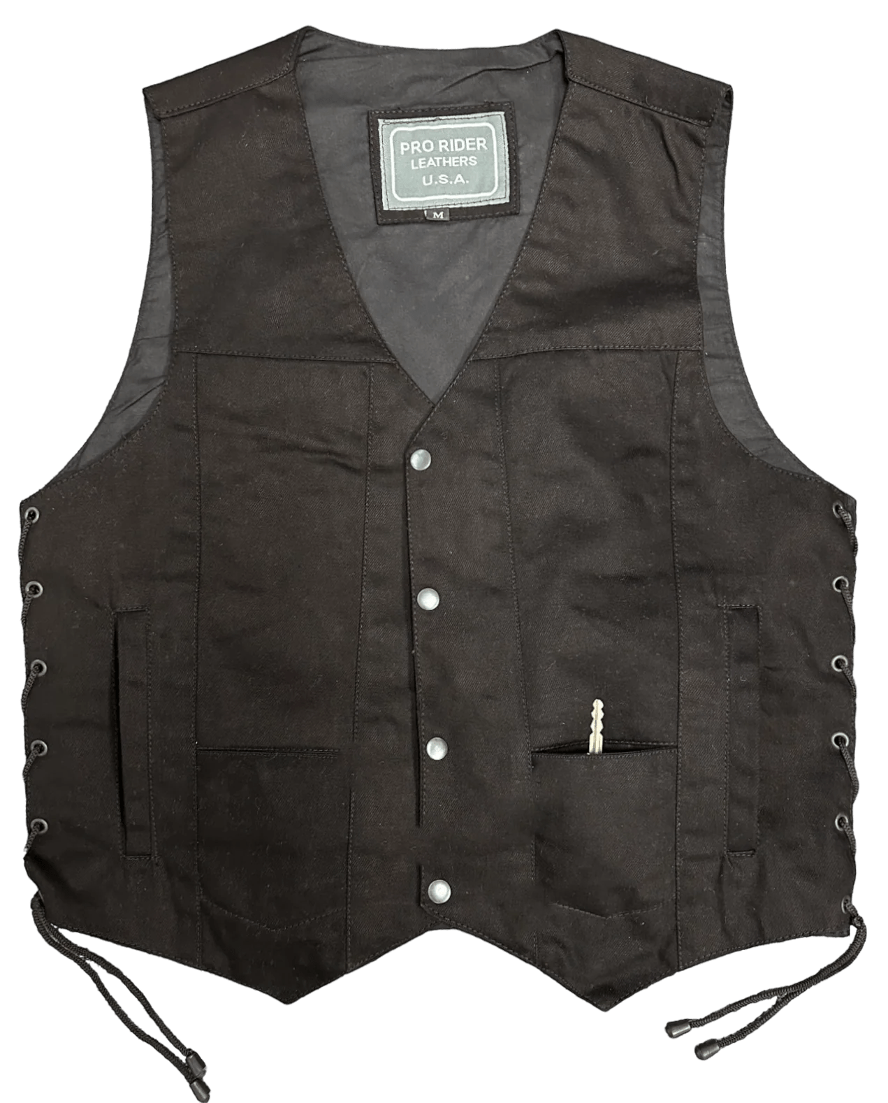 Men's Black Denim Vest, Concealed Carry Pockets, and Single Back Panel