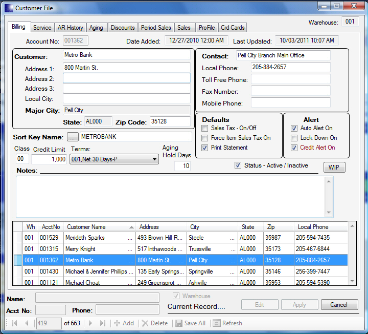 Pest Control Software Screen Shot Customer File Maintenance
