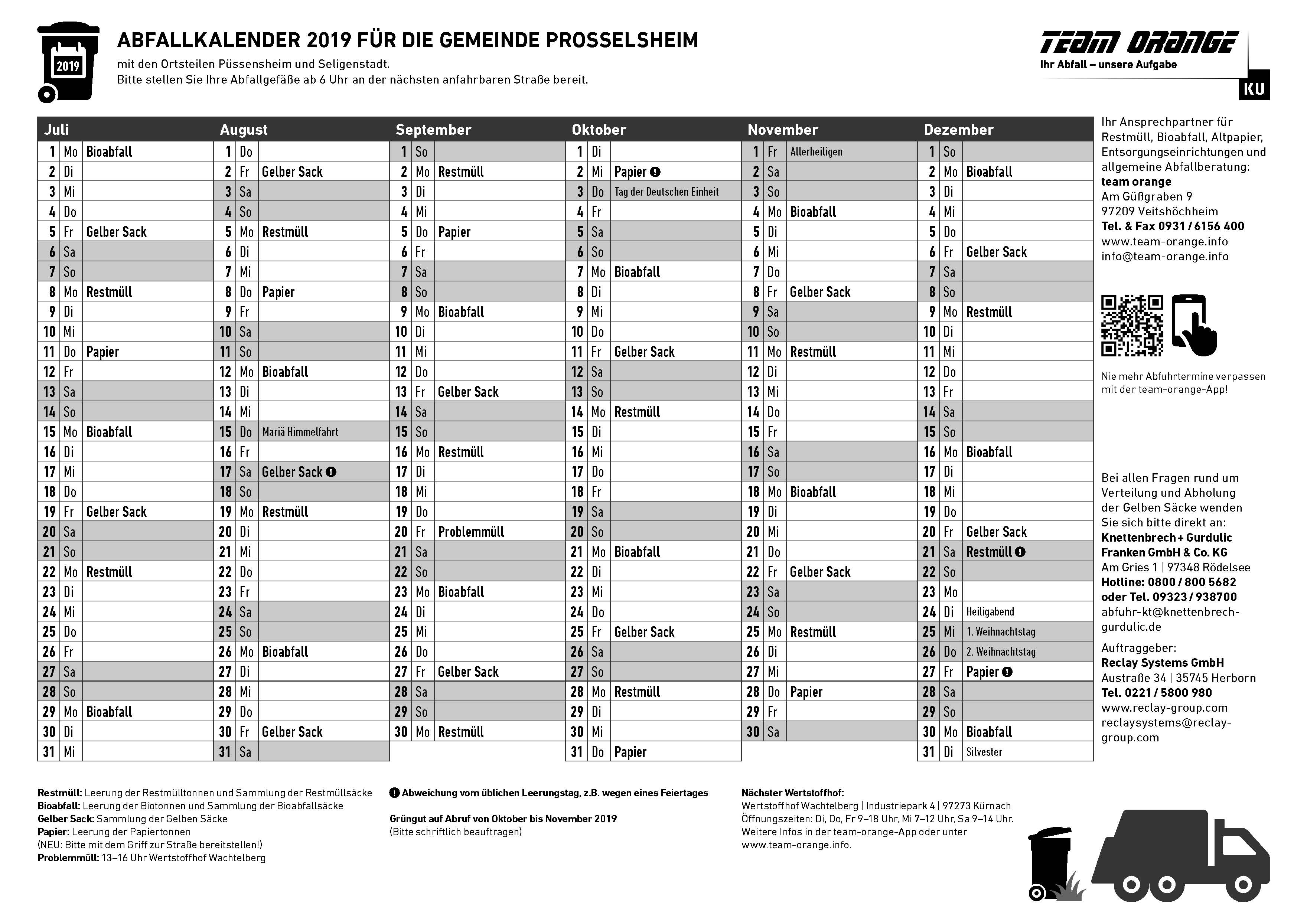 Abfallkalender Gemeinde Prosselsheim